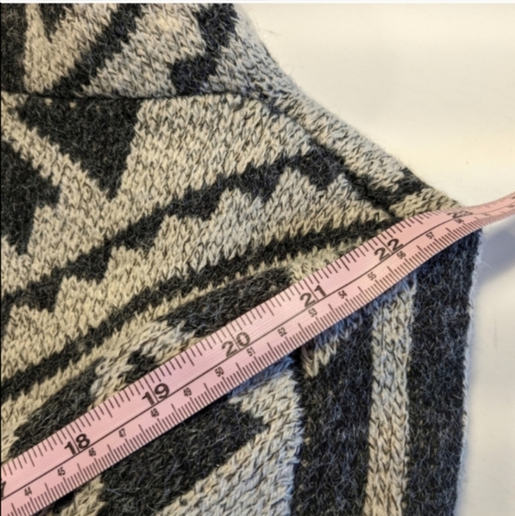 🩶 Debut Cotton Blend Long Line Open Front Hooded Geometric Aztec Cardigan, S/M - Picture 9 of 12